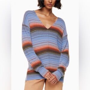 ARITZIA Wilfred Free Striped Hush Knit V-Neck Sweater Size M Plush Fuzzy Cozy